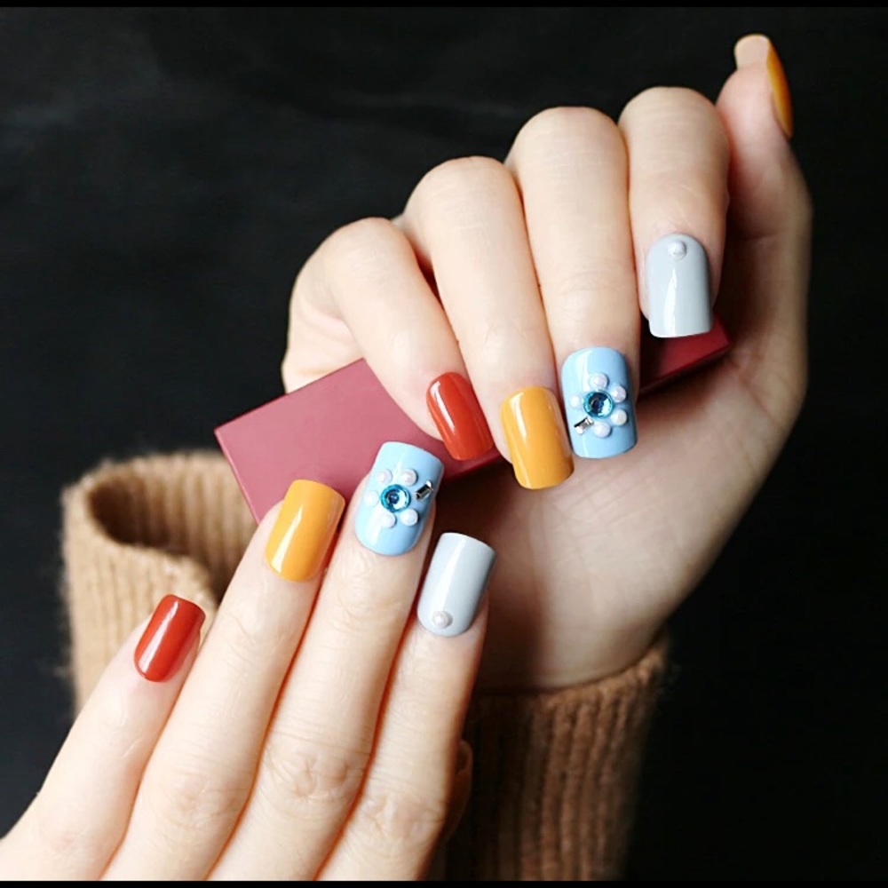 "Olina” Multi Color w Bling  Press On Nails
